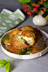 Fototapeta na wymiar Potato cakes. Vegetable fritters, pancakes, latkes, draniki - popular dish in many countries