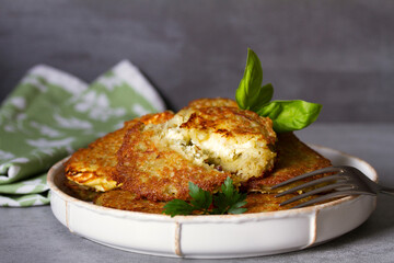 Potato cakes. Vegetable fritters, pancakes, latkes, draniki - popular dish in many countries