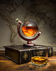 Globe whiskey decanter map book