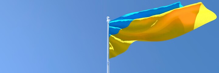 3D rendering of the national flag of Ukraine waving in the wind
