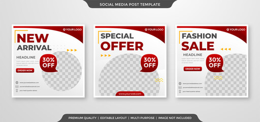 set of fashion sale social media post template design with clean style and minimalist concept use for feed and ads