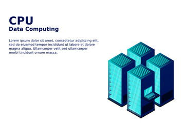 Data center or storage concept based isometric design with local servers connected to cloud servers and laptop on shiny blue background.