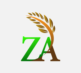 initial letter logo ZA, Agriculture wheat Logo Template vector icon design colored green and brown.