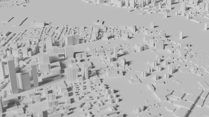 Model city consisting of houses, buildings, locations Road, pathway, waterway. That can be used as a background image or accompanying work. 3D Render.