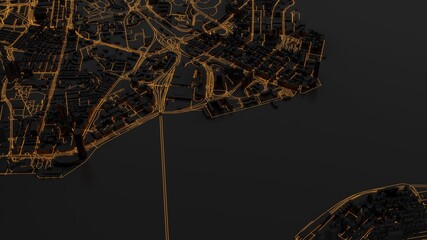 Model city consisting of houses, buildings, locations Road, pathway, waterway. That can be used as a background image or accompanying work. 3D Render.