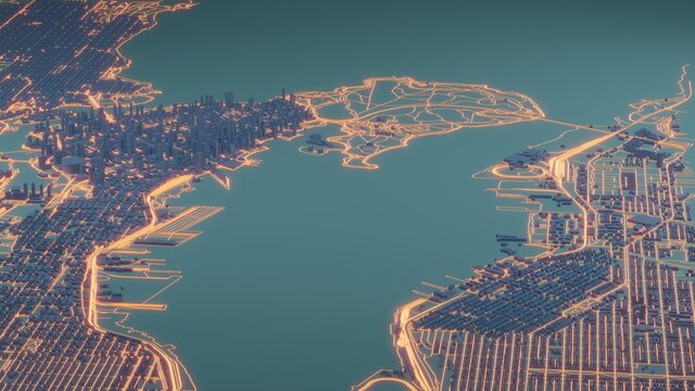 Smart city and Urban landscape. City Top View of  landscape Building. city model and city metropolis architectural landscape. 3D Render.