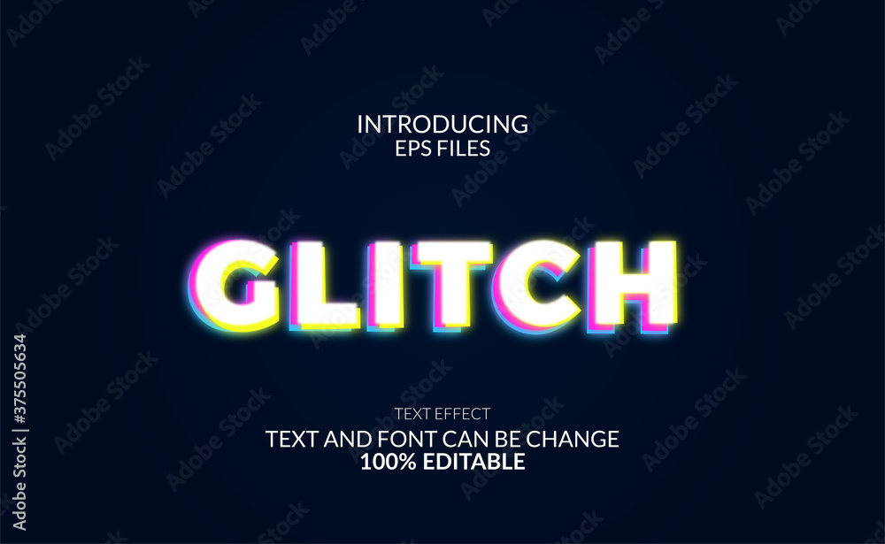 Poster glitch dynamic and distortion glow text effect. editable text and font.