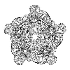 Black and white ethnic style floral mandala pattern for antistress coloring. Abstract coloring page.