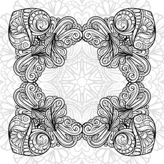 Vector abstract black and white floral frame on a lacy background