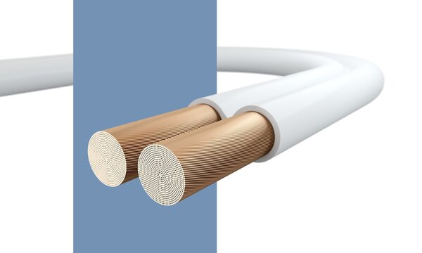 White parallel audio cable. Braided threads.