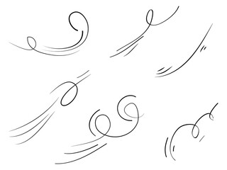 hand drawn set wind doodle blow, gust design isolated on white background.  illustration vector handrawn style