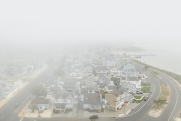 Misty New Jersey shore aerial