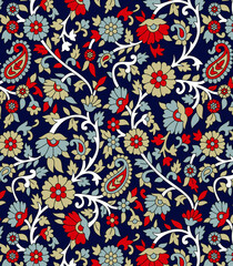 traditional Indian paisley pattern on   navy background