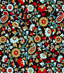 traditional Indian paisley pattern on-black background