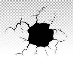 Ground cracks. Earthquake and ground cracks, hole effect, craquelure and damaged wall texture. Vector illustrations can be used for topics earthquake, crash, destruction.