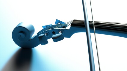 Blue classic violin on pink plate under spot lighting background. 3D sketch design and illustration. 3D high quality rendering. © DRN Studio