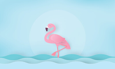 Pink flamingo standing in the water. Holidays