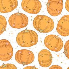 Seamless vector halloween pattern with cute pumpkins isolated on white background. Illustration for textile, print, card, invitation, wallpaper, fabric, home decor