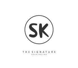 S K SK Initial letter handwriting and signature logo. A concept handwriting initial logo with template element.