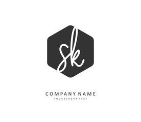S K SK Initial letter handwriting and signature logo. A concept handwriting initial logo with template element.