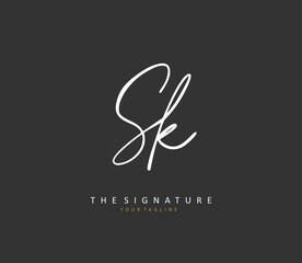 S K SK Initial letter handwriting and signature logo. A concept handwriting initial logo with template element.