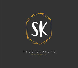 S K SK Initial letter handwriting and signature logo. A concept handwriting initial logo with template element.