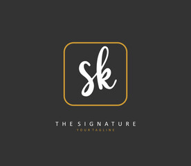 S K SK Initial letter handwriting and signature logo. A concept handwriting initial logo with template element.