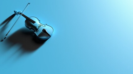 Blue classic violin on pink plate under spot lighting background. 3D sketch design and illustration. 3D high quality rendering. © DRN Studio