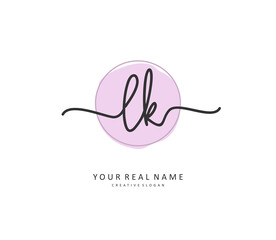 L K LK Initial letter handwriting and signature logo. A concept handwriting initial logo with template element.