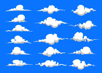 clouds shape set isolate blue background. flat design