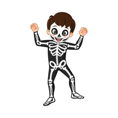 Cartoon boy in halloween skeleton costume