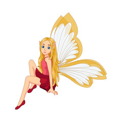 Cartoon cute little fairy sitting