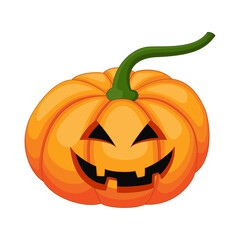 Cartoon Halloween pumpkin with happy face isolated on white background
