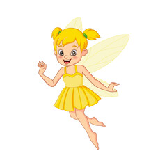 Cartoon cute little yellow fairy flying