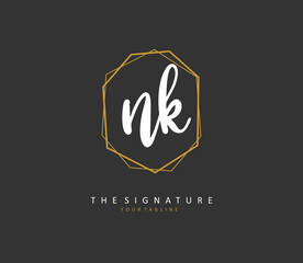 N K NK Initial letter handwriting and signature logo. A concept handwriting initial logo with template element.