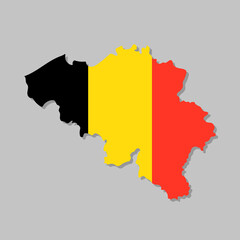 Belgian flag on the map. High detailed Belgium map with flag inside. European country borders vector illustration on light gray background