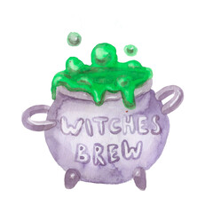Hand draw watercolor Halloween witch's cauldron