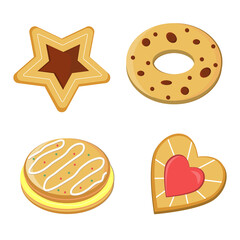 set of holiday cookies, isolated on a white background, color vector illustration in flat style, clipart, design, decoration