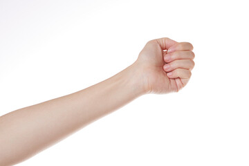 a woman's hand with a clenched fist.