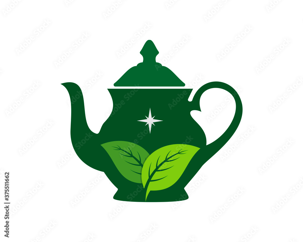 Canvas Prints love teapot with green leaves inside