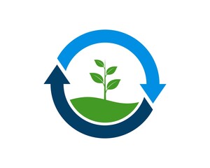 Circle upside down arrow with nature tree inside