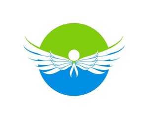 Obraz premium Circle blue and green with wing inside