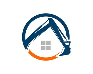 Circular shape with excavator and house