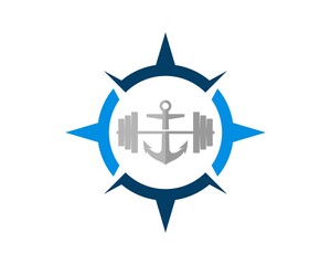 Compass with anchor and barbell inside