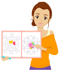 Teen Girl Coloring Book Pencil Illustration