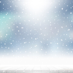 Winter falling snow background for New Year or Christmas greeting card. Vector.