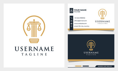 Law firm, attorney, pillar and Light bulb line art style logo design with business card template