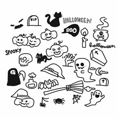 Halloween cartoon doodle set vector illustration