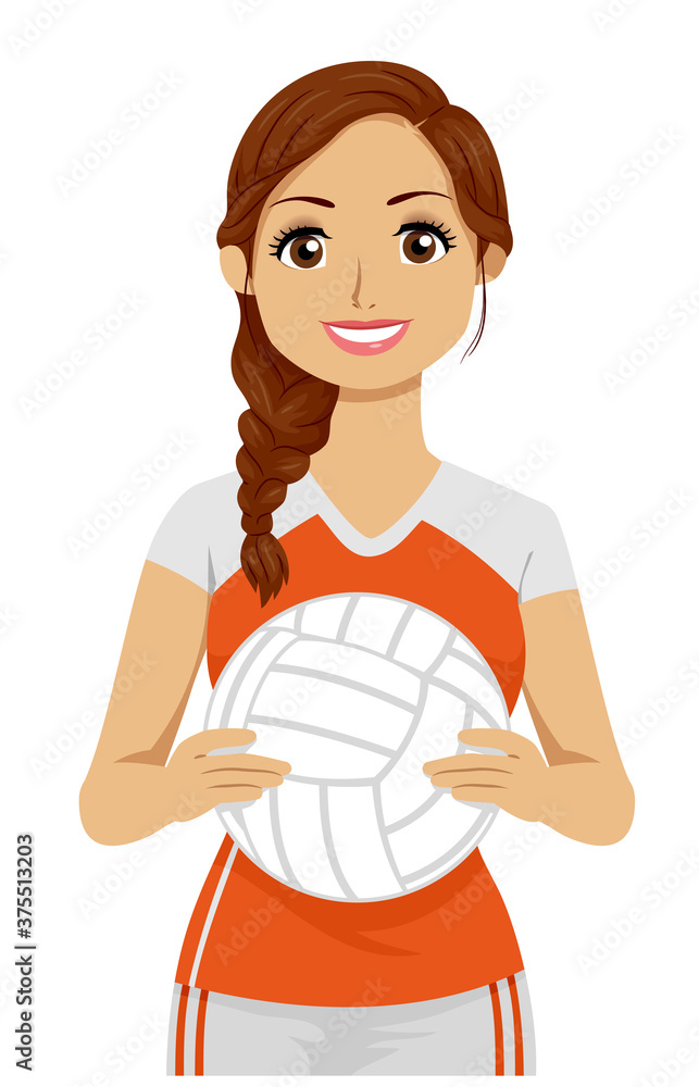 Wall mural teen girl volleyball player illustration