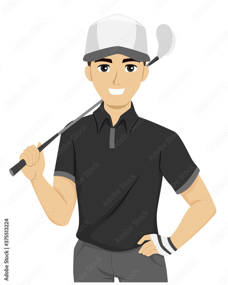 Sticker Teen Guy Golf Club Illustration